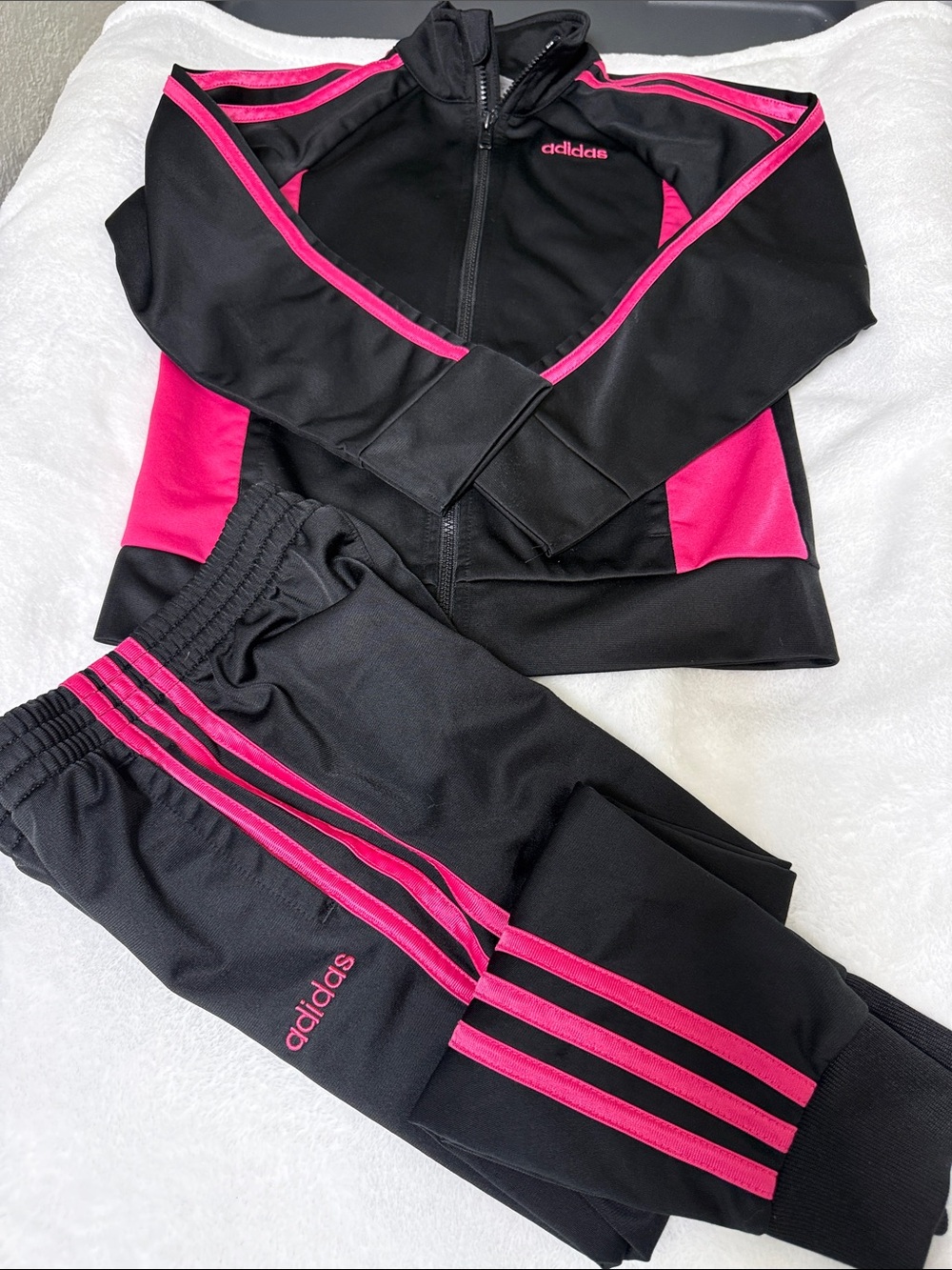adidas Kids Black & Hot Pink Track Jacket and Joggers